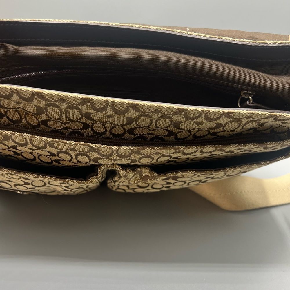 Coach Signature Leather Canvas Jacquard Tan Messenger Bag - Picture 5 of 8